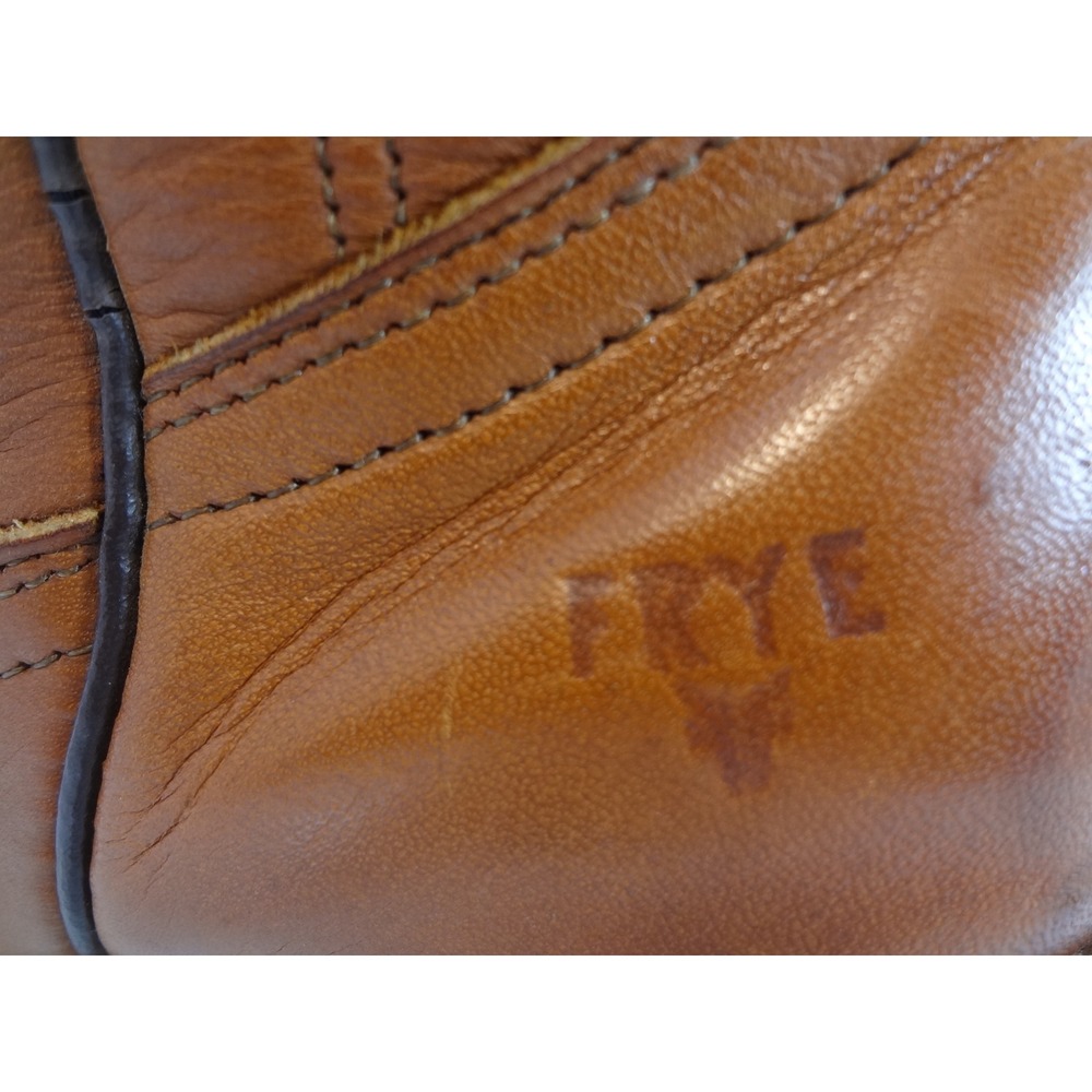 Frye Western Cowboy Boots Womens 7.5B Tan Leather Good Vintage Stacked Heel USA - Picture 4 of 9